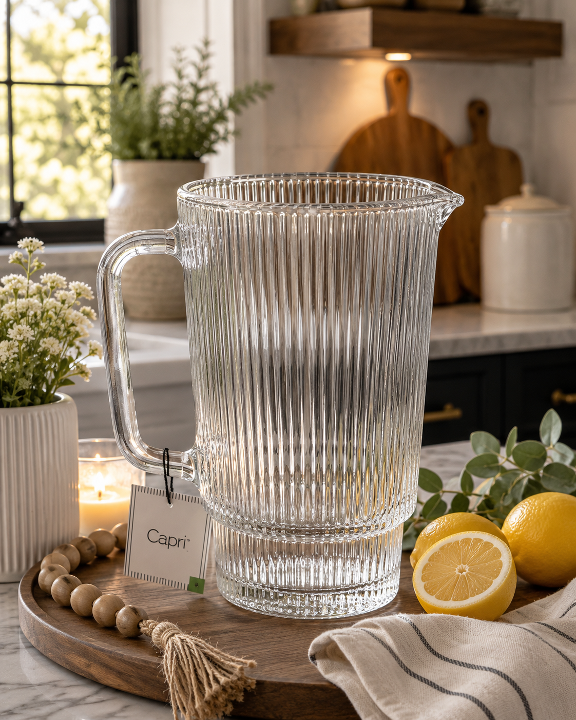 Capri Ribbed Clear Glass Pitcher