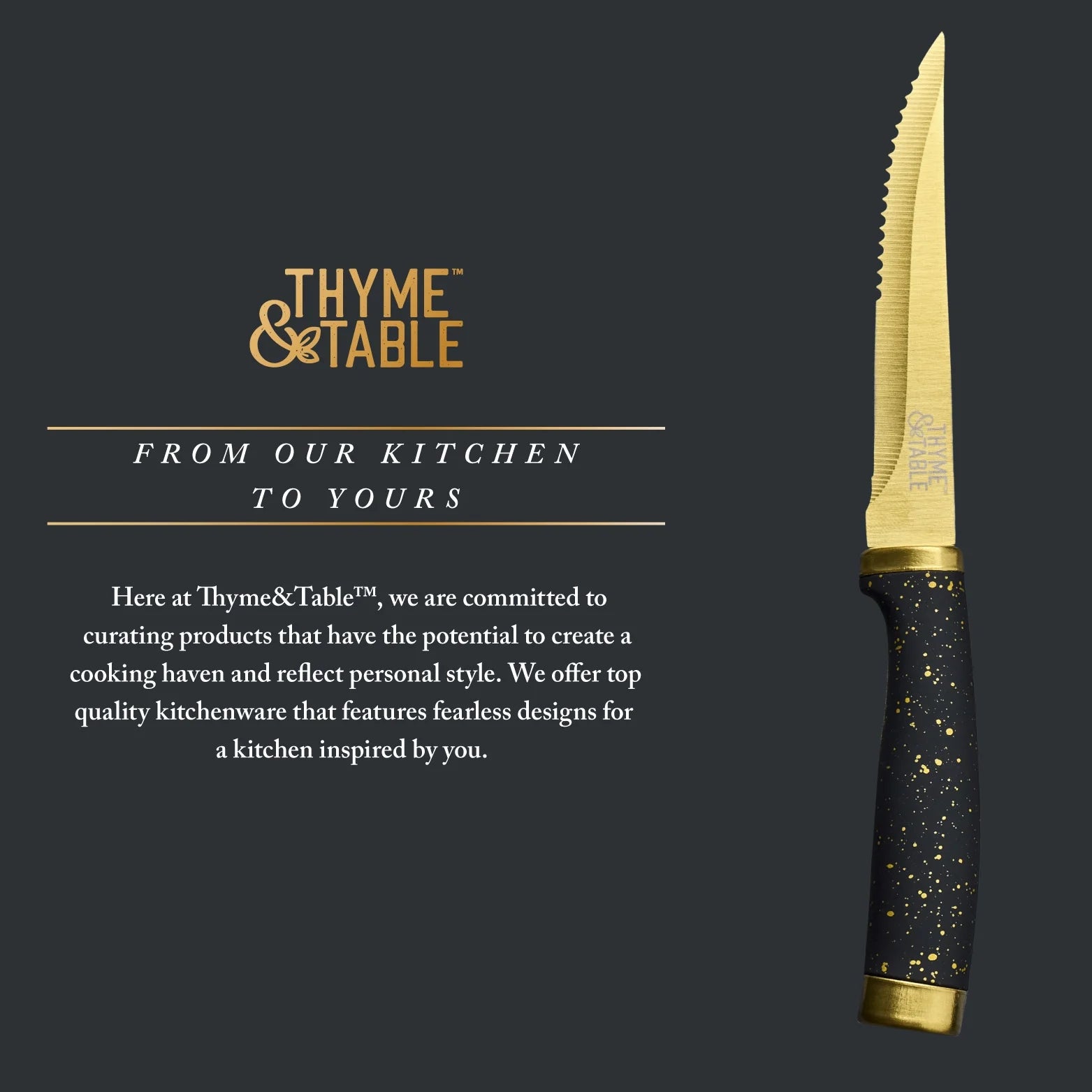 Thyme & Table 6-Piece Steak Knife Set with Stainless Steel Gold Blades and Protective Sheaths