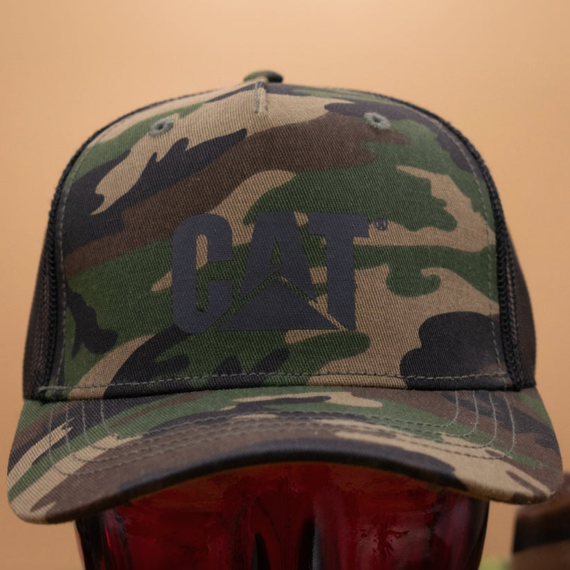 Trucker Cap with Cat Logo Color: Woodland Camo