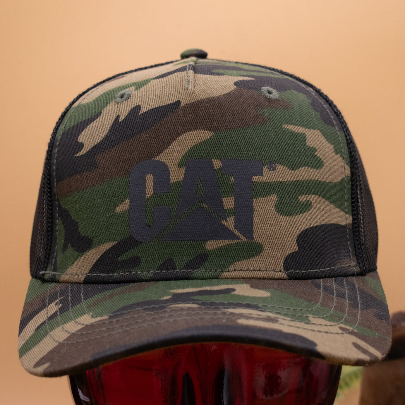 Trucker Cap with Cat Logo Color: Woodland Camo