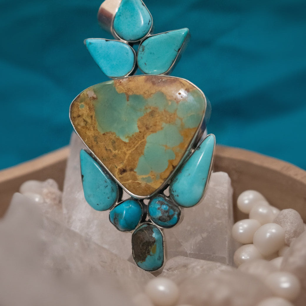 Navajo Markum Turquoise Pendant Stamped and Signed by Navajo Artist WH