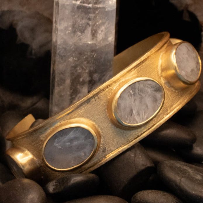 Cleo Clear Quartz Stone Cuff Gold Bracelet