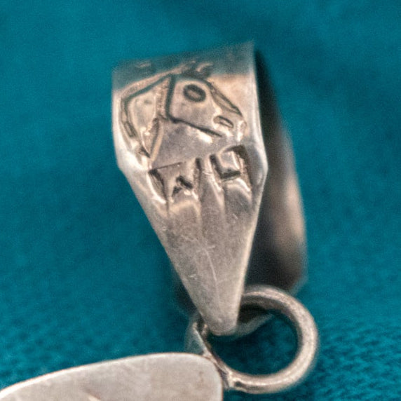 Navajo Markum Turquoise Pendant Stamped and Signed by Navajo Artist WH