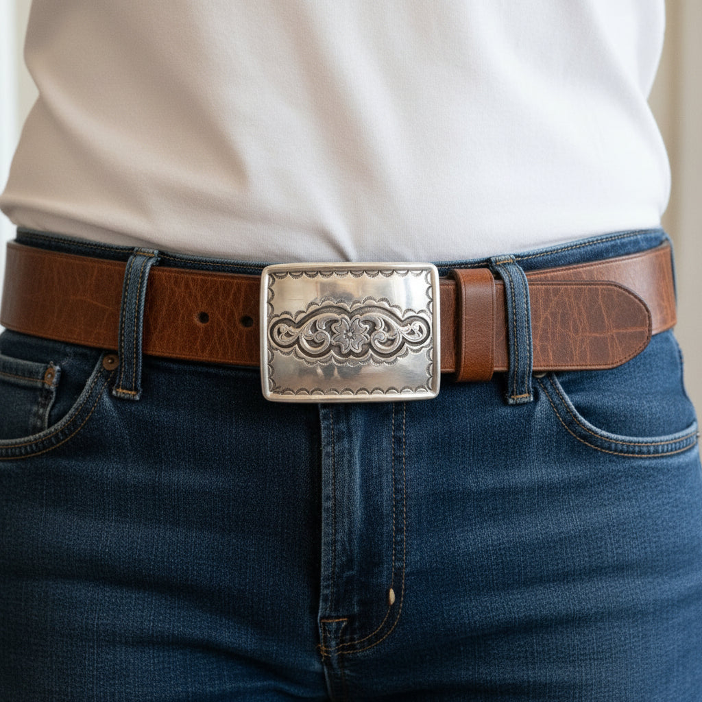 Silver Plated Floral Belt Buckle