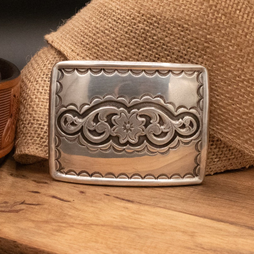 Vintage 1995 Silver Plated Floral Belt Buckle
