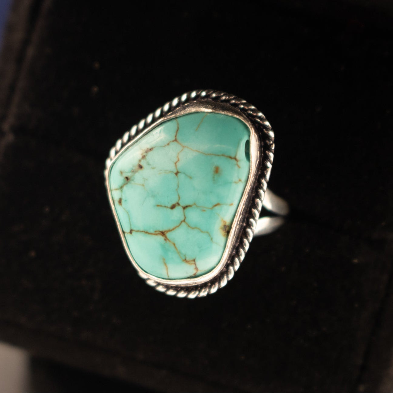 Raw Turquoise 925 Sterling Silver Ring Size 6