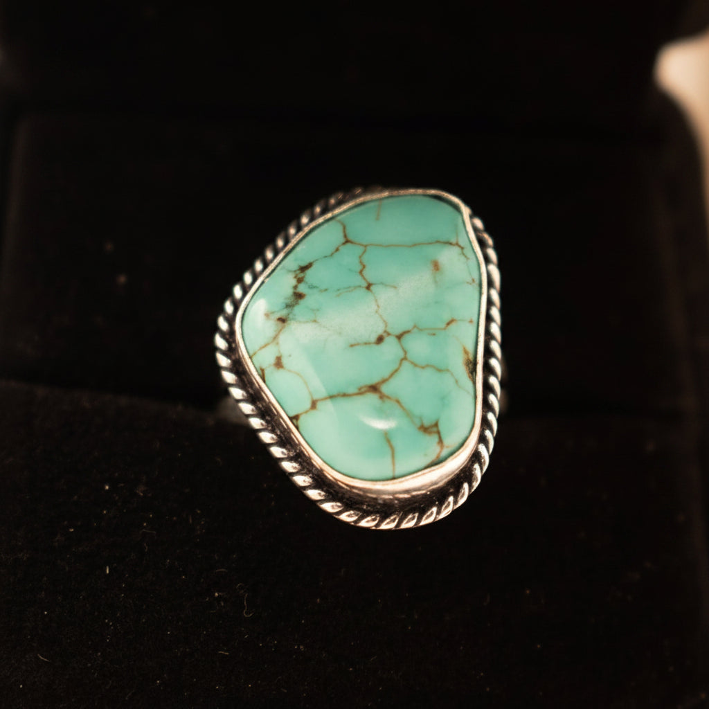 Raw Turquoise 925 Sterling Silver Ring Size 6