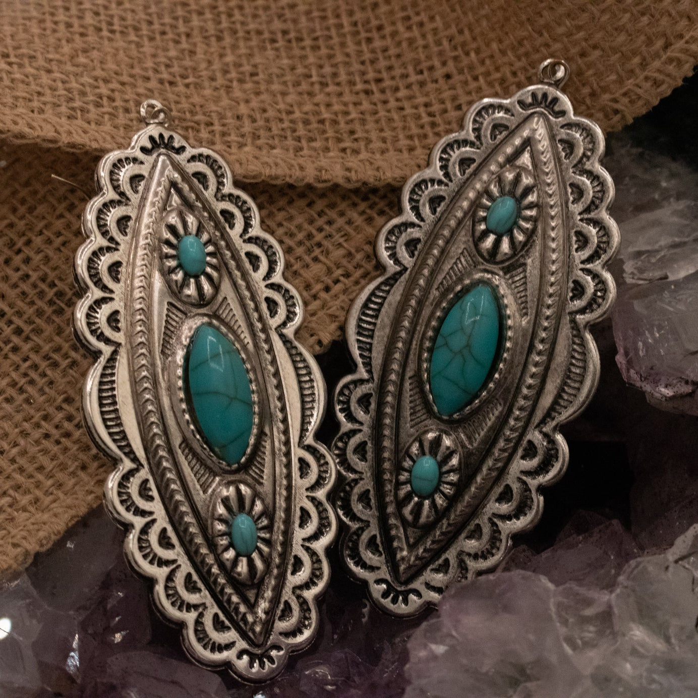 Tibetan Tibet Turquoise Dangle 4" Hook Earrings