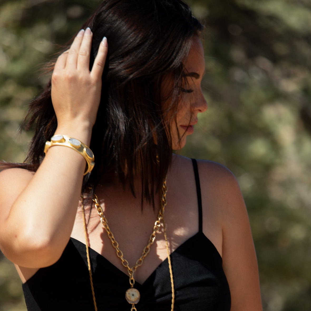 Cleo Clear Quartz Stone Cuff Gold Bracelet