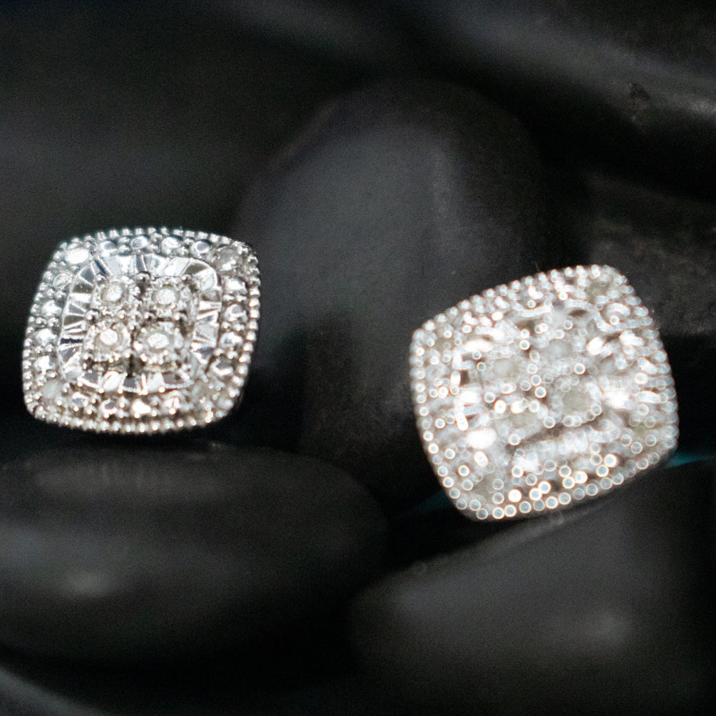 lab created diamond stud earrings square halo silver tone sparkle jewelry