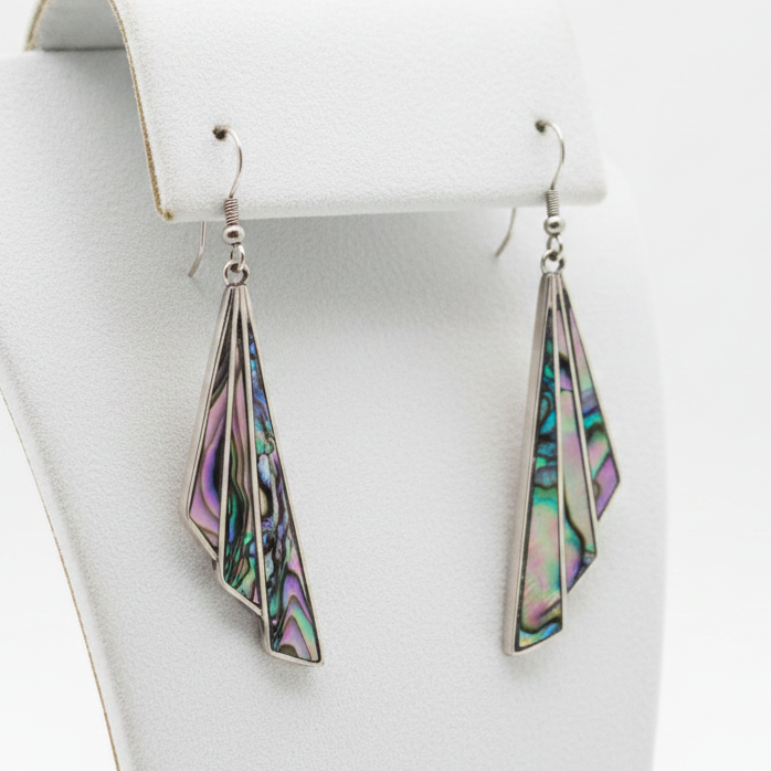 Sterling Slver Native American Zuni Navajo Abalone Wing Earrings