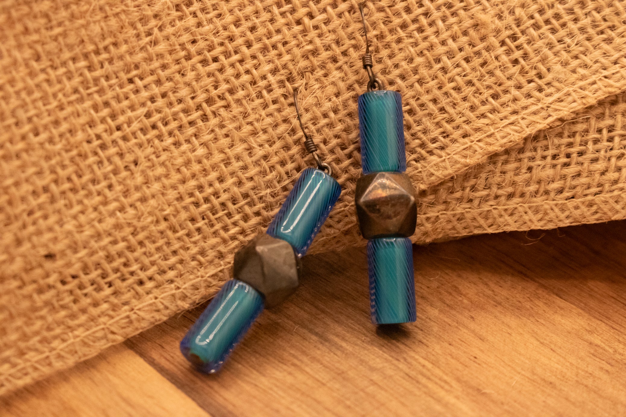 blue beaded dangle earrings geometric boho long drop statement earrings