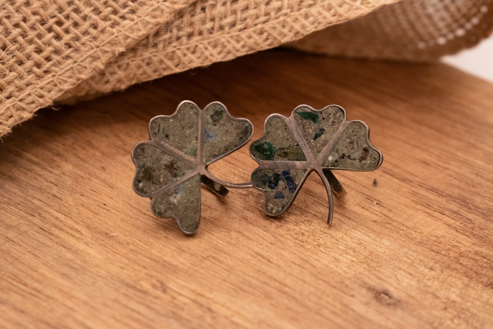 vintage sterling silver four leaf clover earrings inlaid shamrock jewelry 1950s
