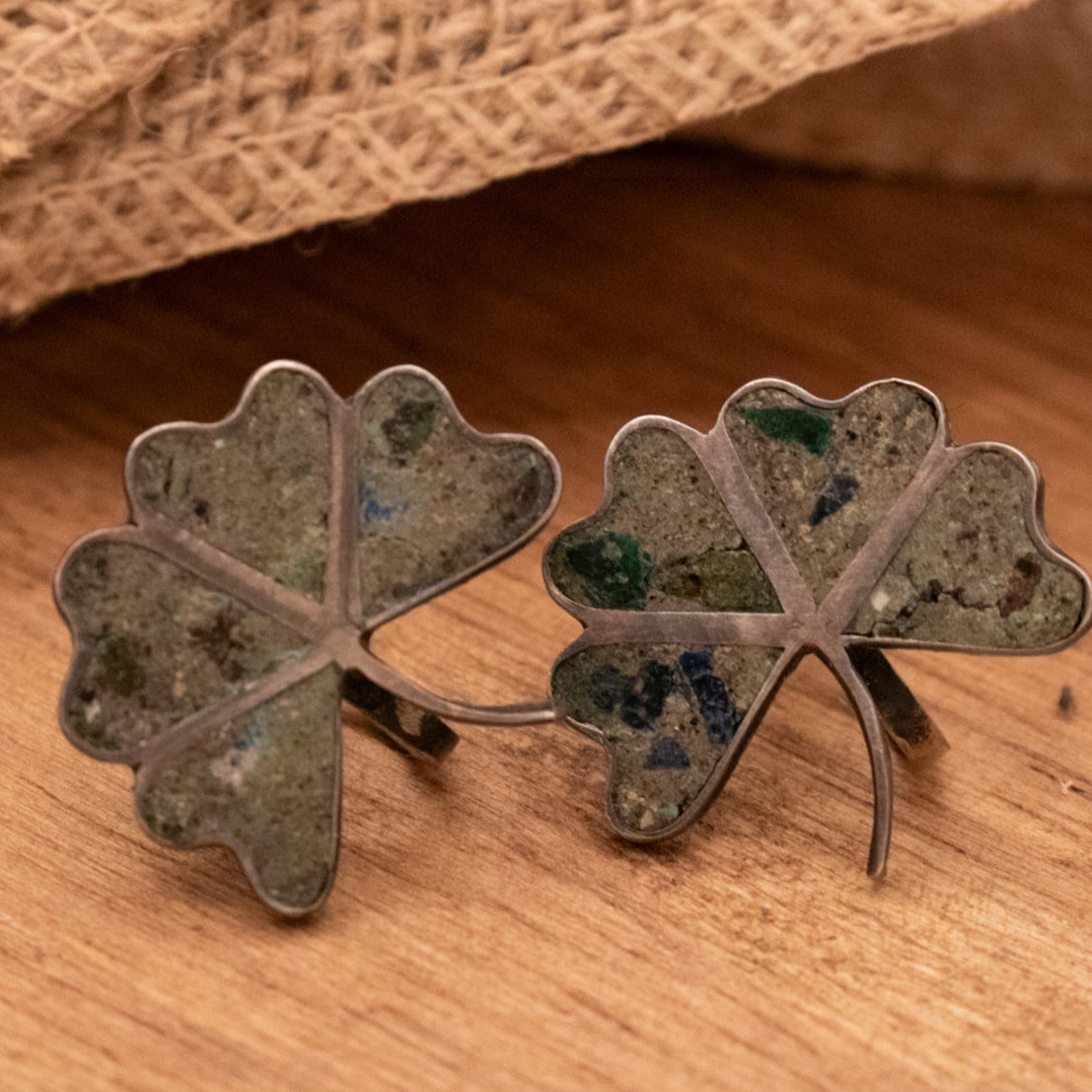 Vintage 1950s Sterling Silver Four Leaf Clover Earrings Inlaid Lucky Shamrock Jewelry