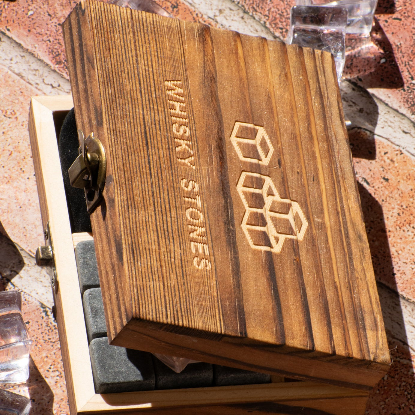 Whiskey Stones Set of 8 Whiskey Chilling Stones in Premium Wooden Velvet Pouched Gift Box