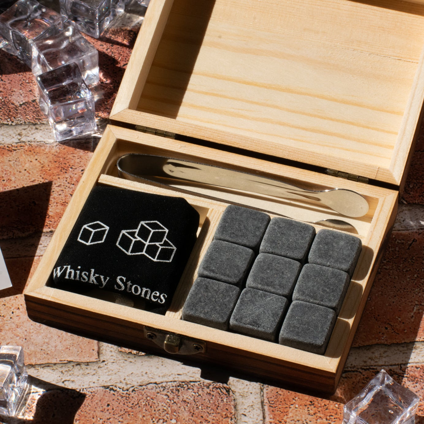 Whiskey Stones Set of 8 Whiskey Chilling Stones in Premium Wooden Velvet Pouched Gift Box