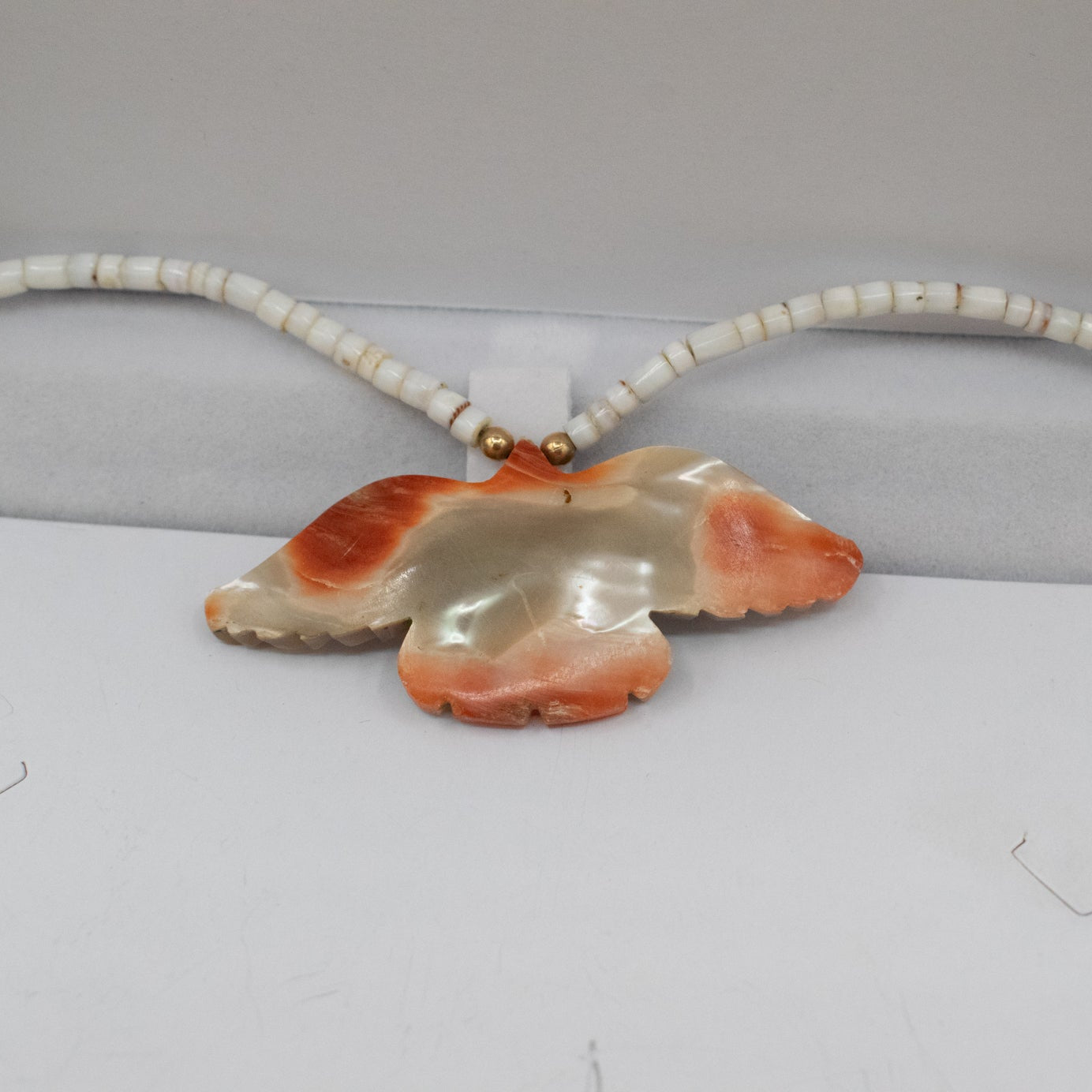 Native American Navajo Necklace with Shell Beads and an Abalone Shell Bird Pendant