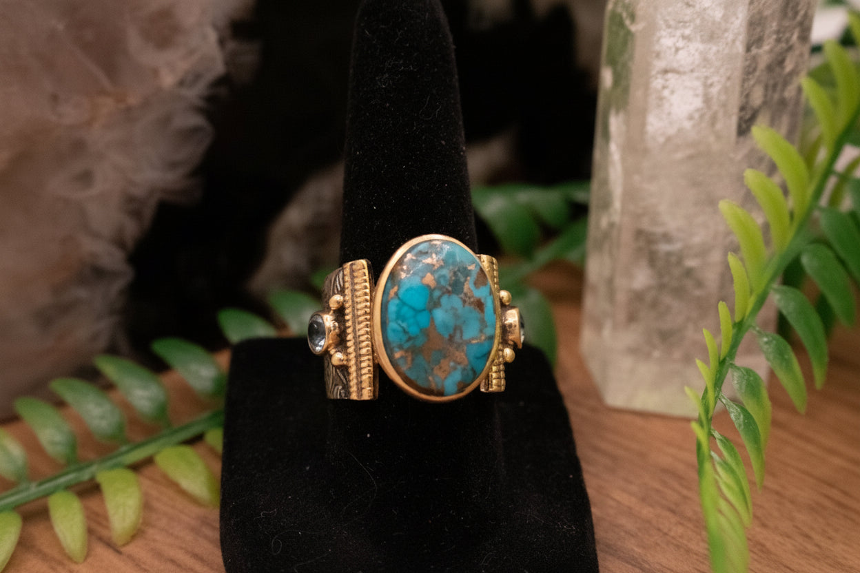 Blue Copper Turquoise 925 Sterling Silver Handmade Ring Size 8