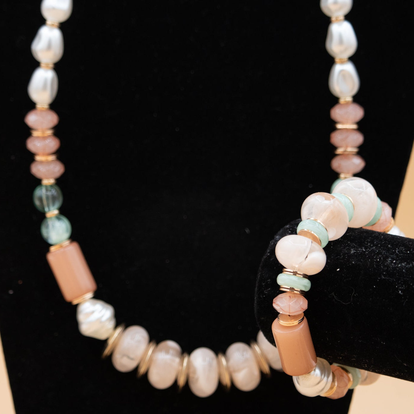 Pastel Pink Beaded Necklace and Bracelet Set
