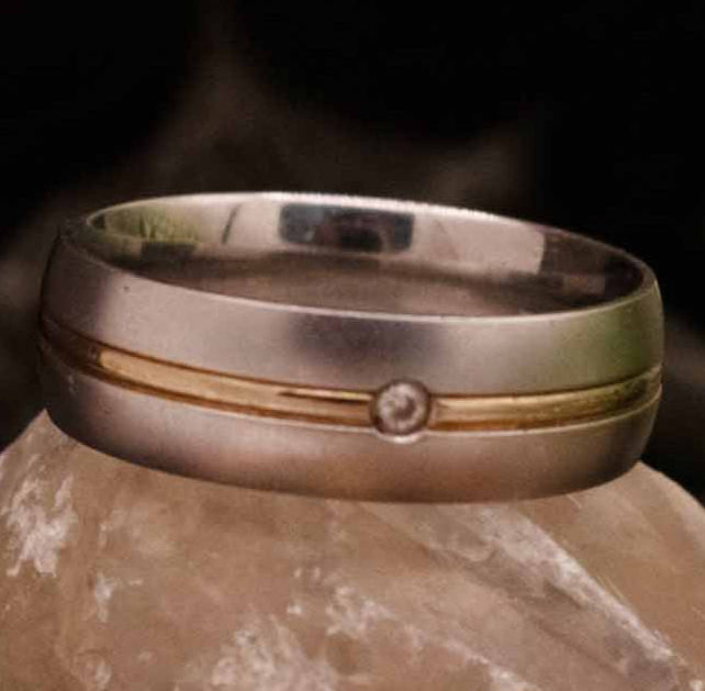Titanium 14k Gold Inlay Diamond Band Ring Precious Metal Fine Jewelry