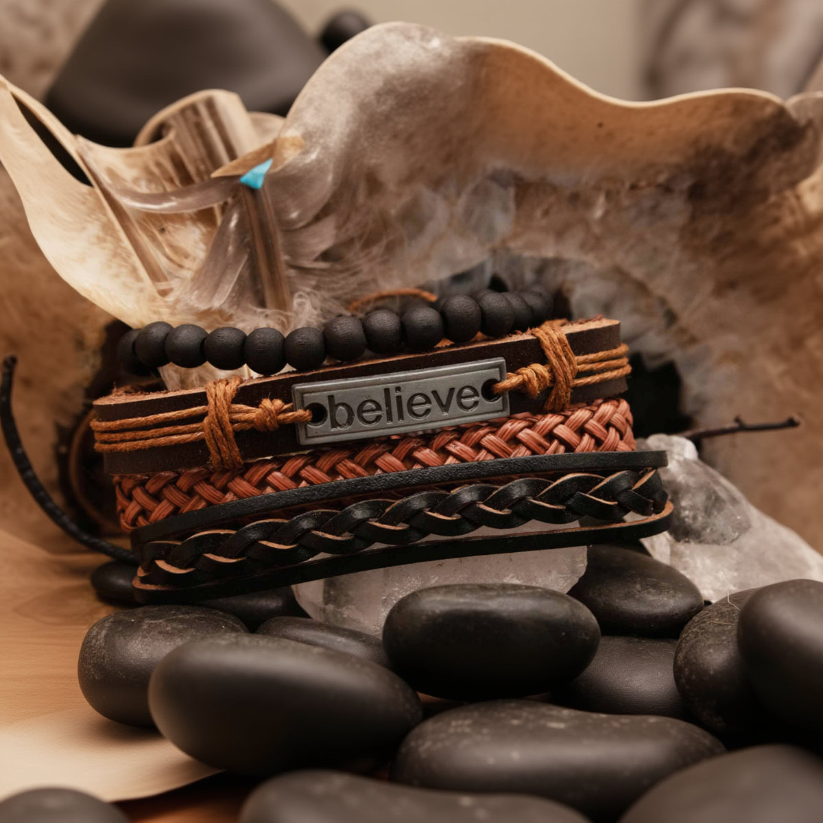 Fashion Jewlery Men's Retro Woven Leather Bracelet Set