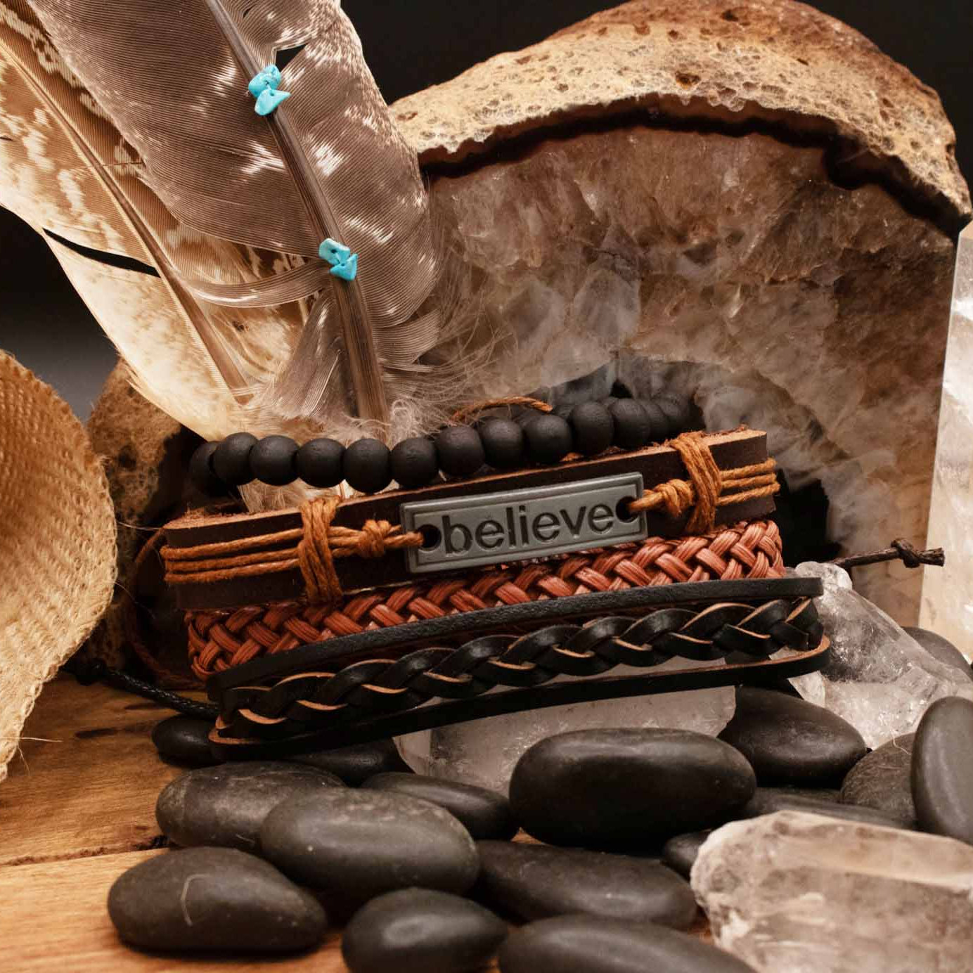 Fashion Jewlery Men's Retro Woven Leather Bracelet Set