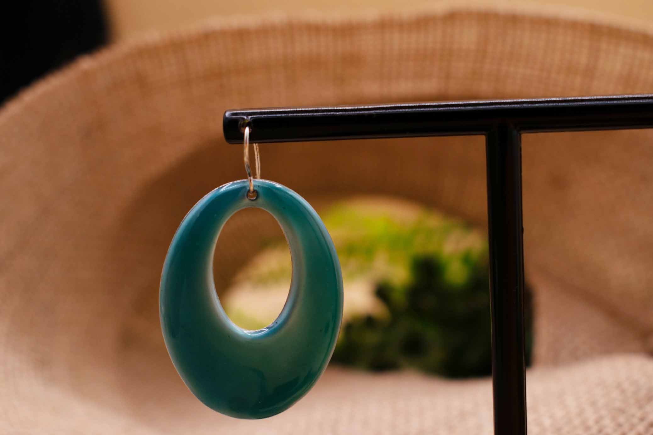 Turquoise Oval Hoop Earrings Boho Statement Dangle Earrings Retro Resin Jewelry