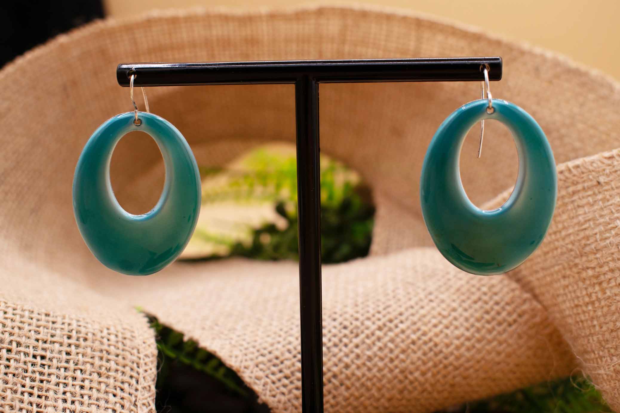 turquoise oval hoop earrings boho statement resin dangle earrings