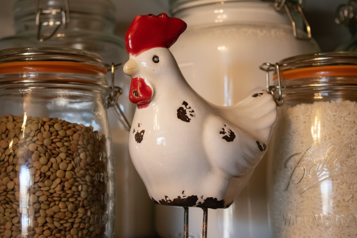 White Decorative Ceramic Chicken with Metal Legs