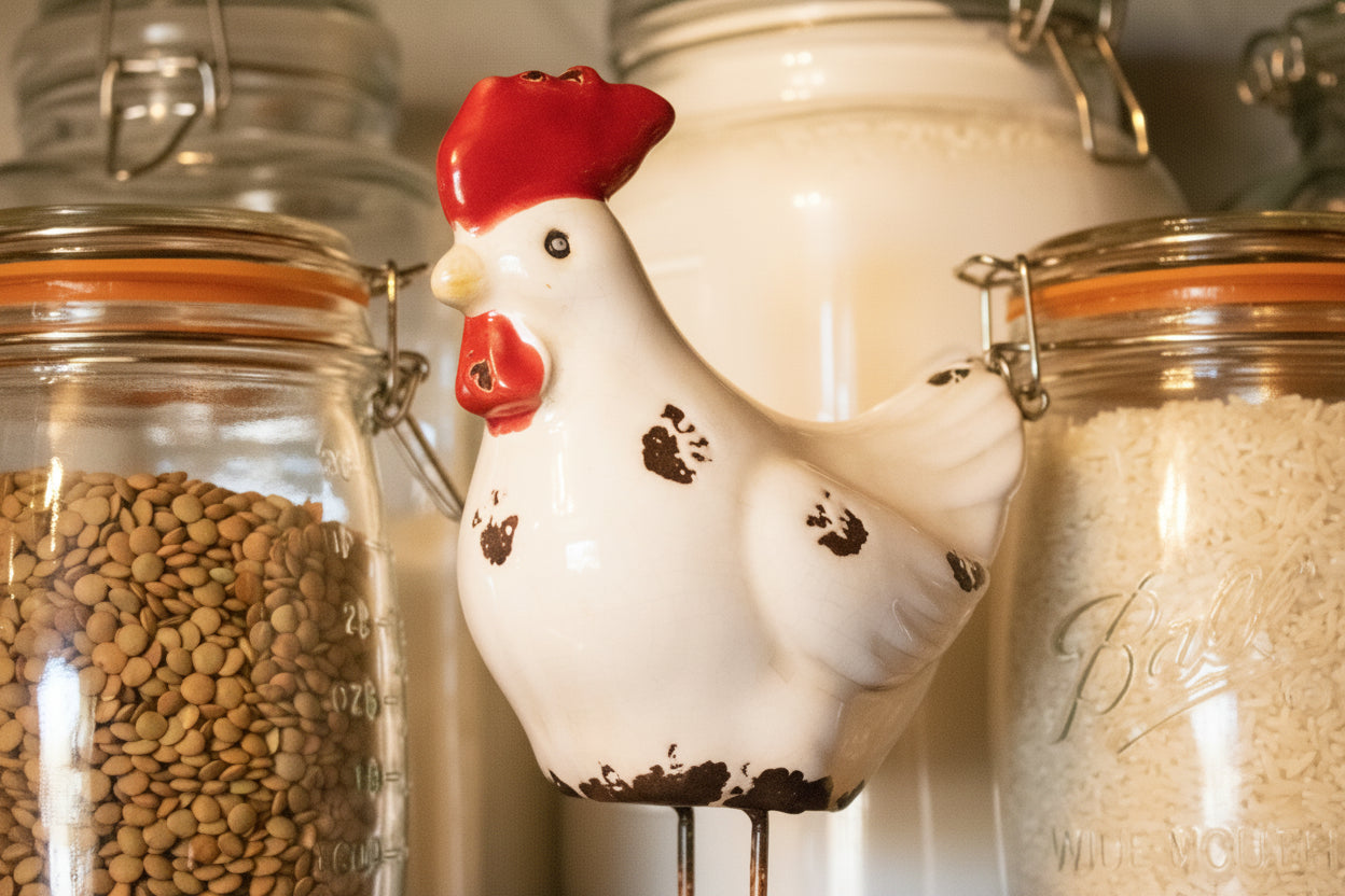 White Decorative Ceramic Chicken with Metal Legs