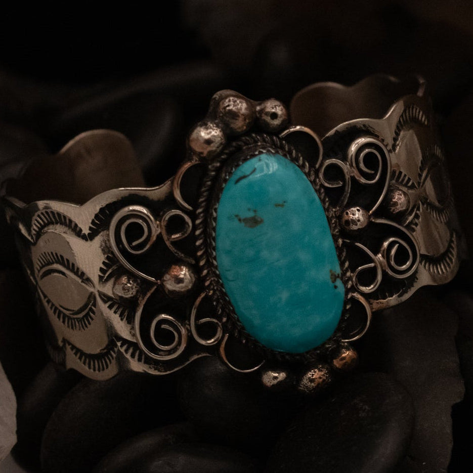 Navajo Turquoise Cuff Bracelet Nickel Silver by Cleveland