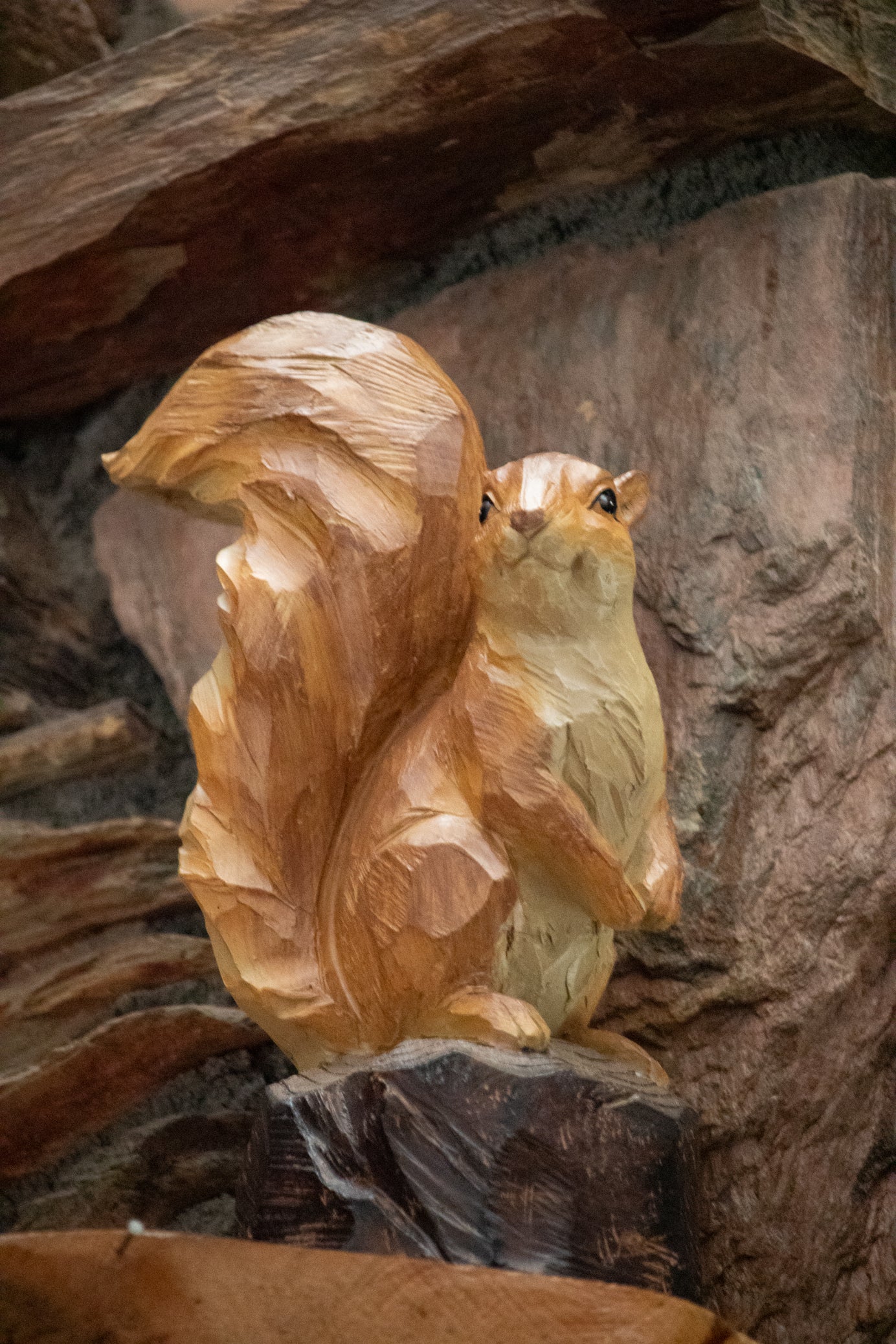 Resin Squirrel Sculpture Perched on Tree Stump