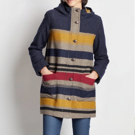 Pendleton Women's Camp Stripe Wool Quilted Parka Jacquards Collection Size XS