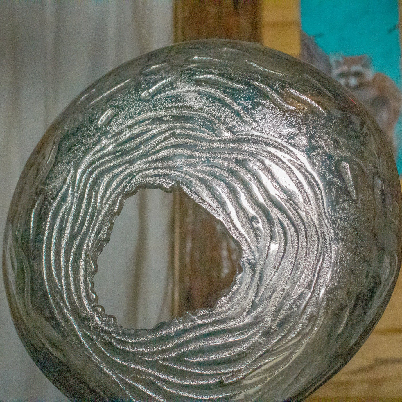 Beautiful Circular Modern Art Piece with White Marble Base with an Impression of the Modern Abyss