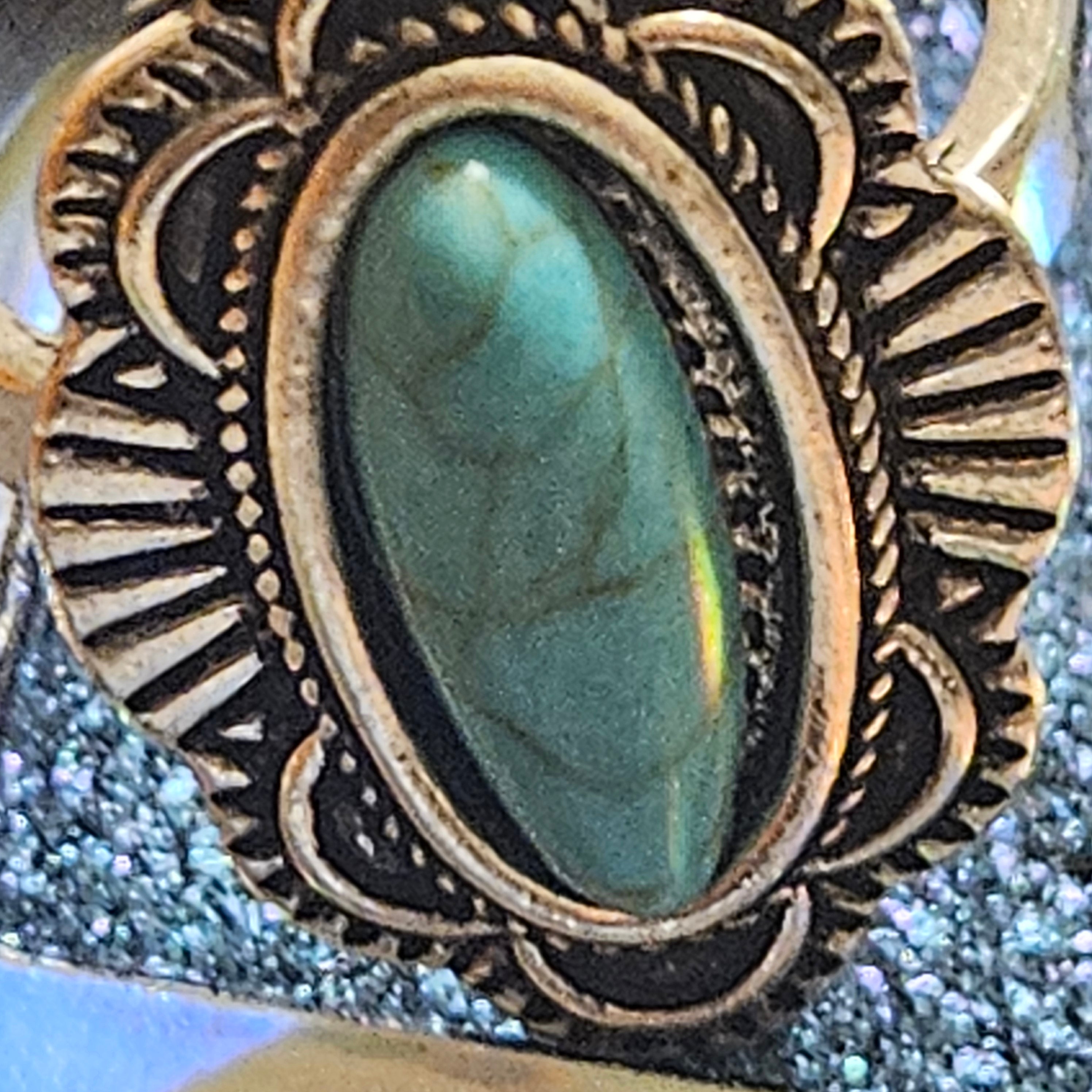 Alloy Plated Silver Faux Turquoise Gem Ring Size 6.5