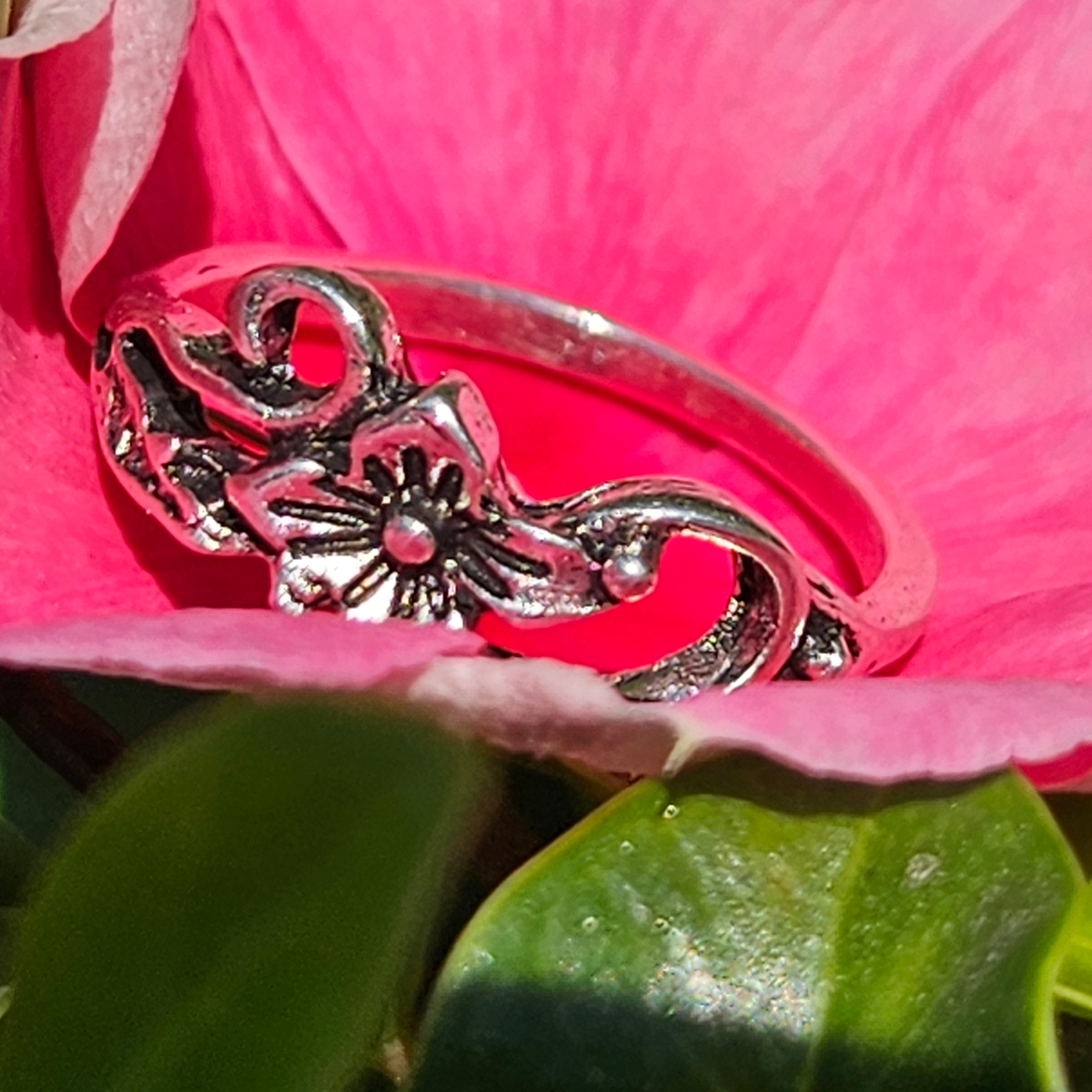 Lily Flower Silver Plated Ring Size 6 Vintage Floral Filigree Boho Jewelry
