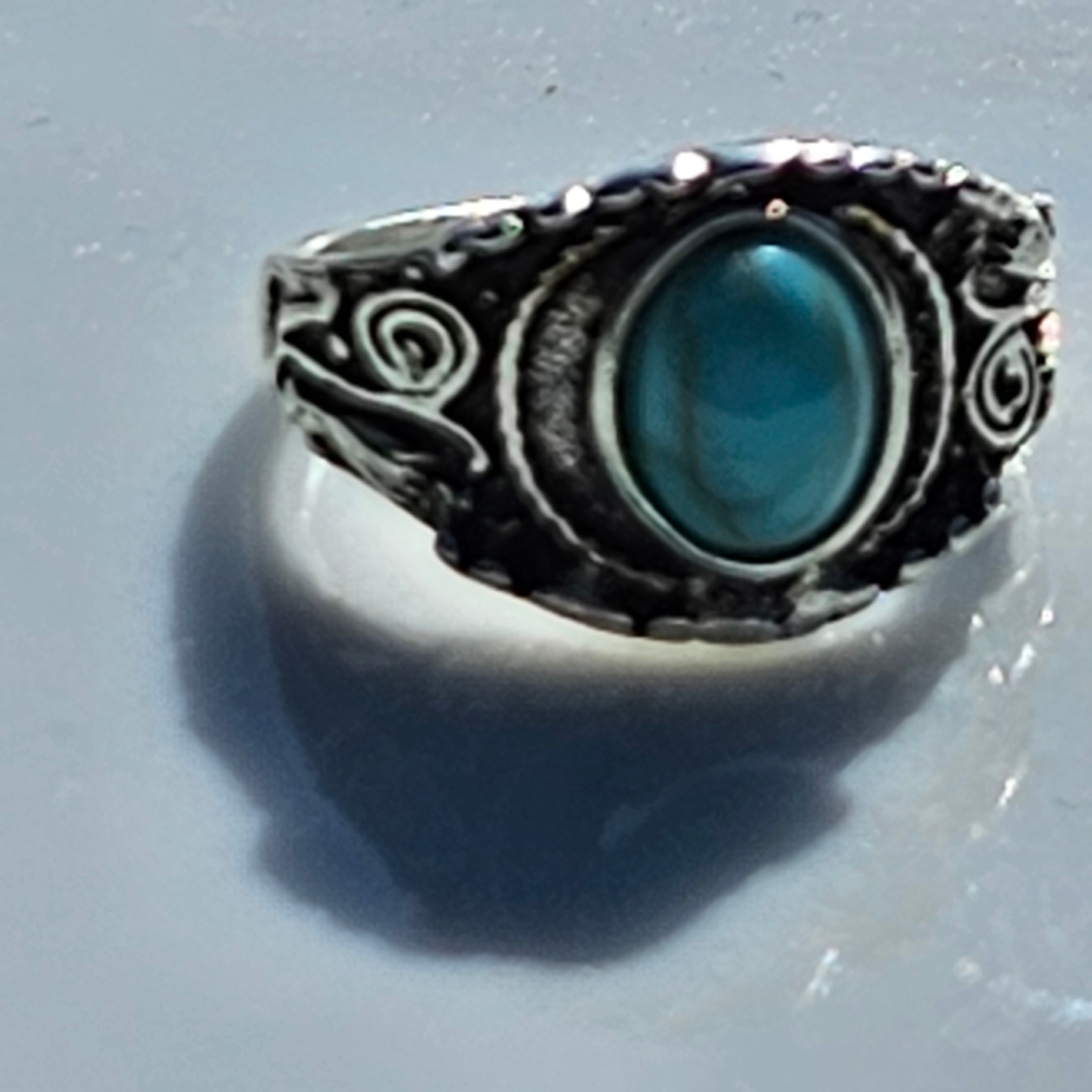 Vintage Style Faux Turquoise Ring Size 7 Silver Plated Boho Southwestern Statement Jewelry