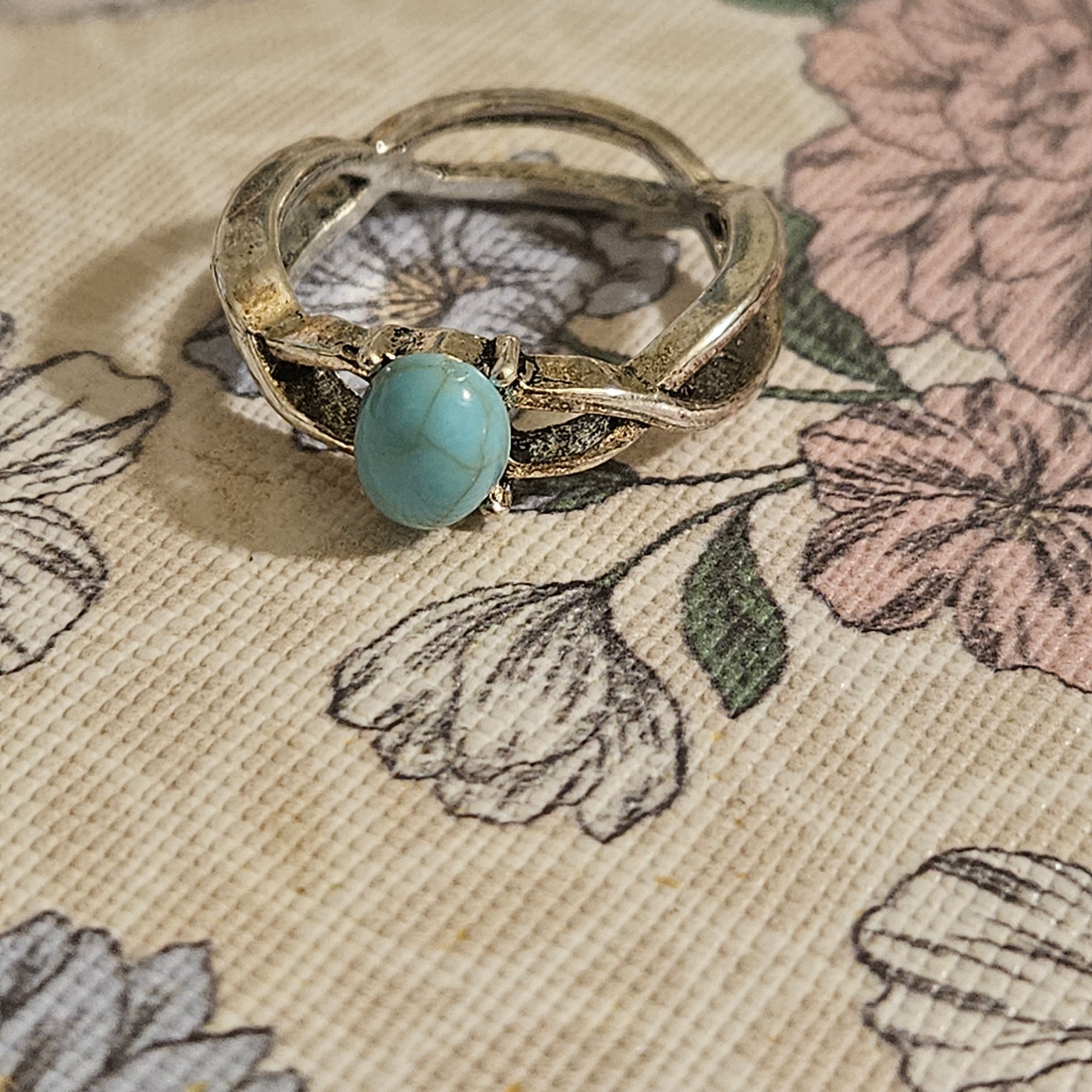 Alloy Silver Plated Faux Turquoise Gem Ring Size 7.5