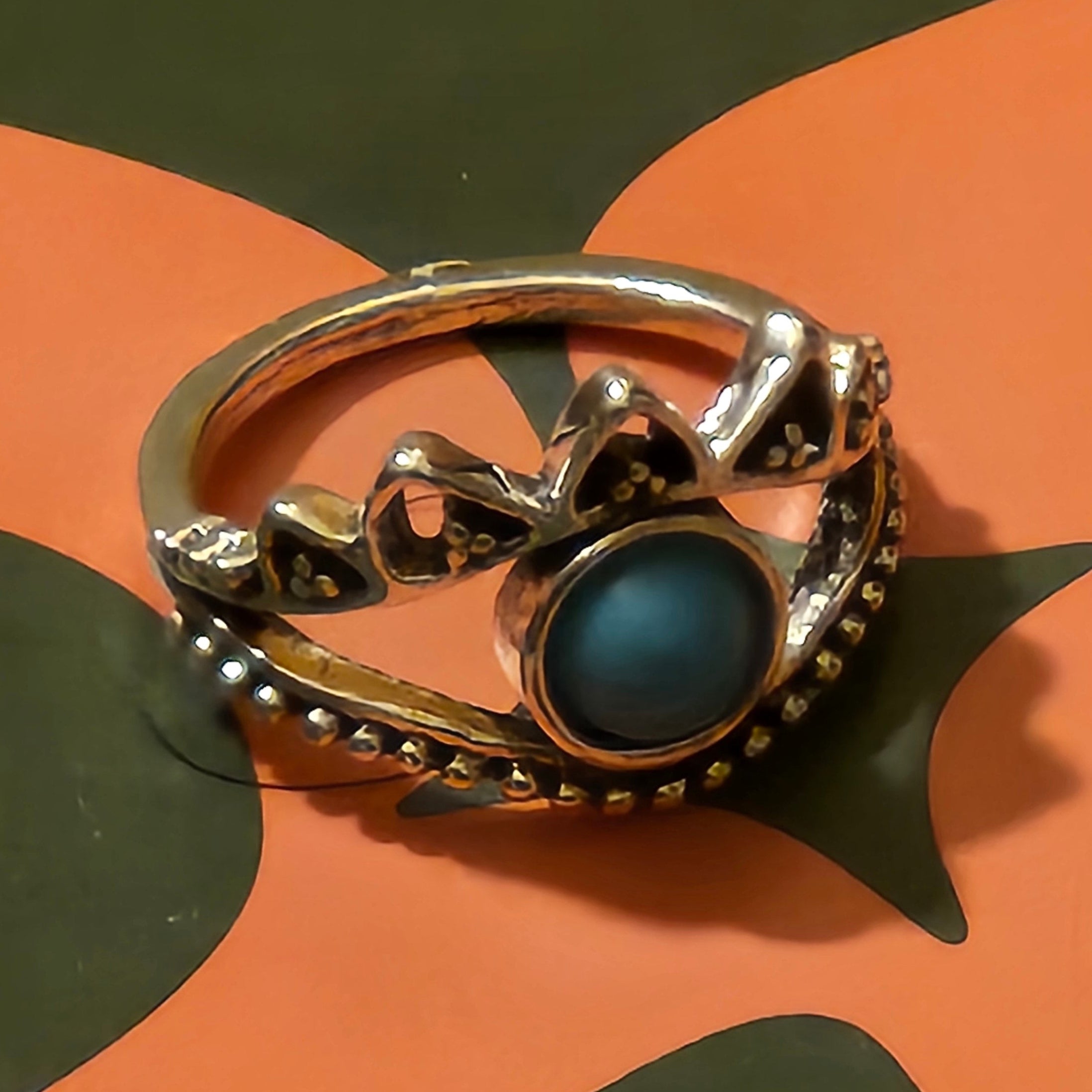 Faux Turquoise alloy Plated Silver Eye Ring Size 6.5