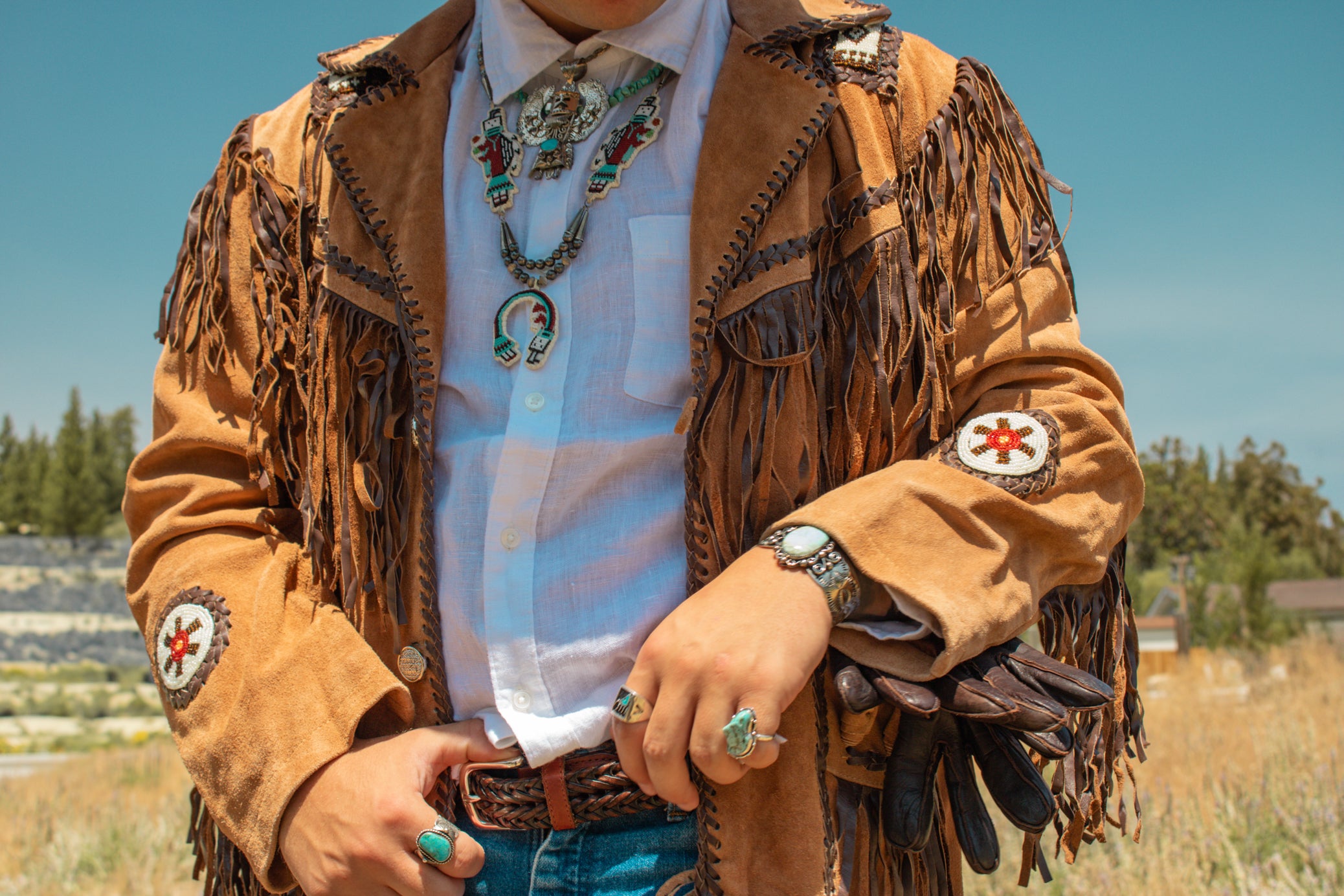 Brown Vintage Alpha Western Wear Saude and Leather Jacket