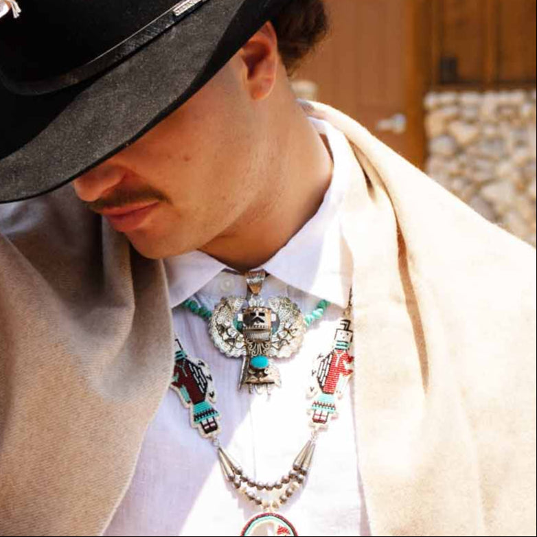 Alonzo Mariano Navajo Silver Plated Eagle Dancer Kachina Turquoise Pendant