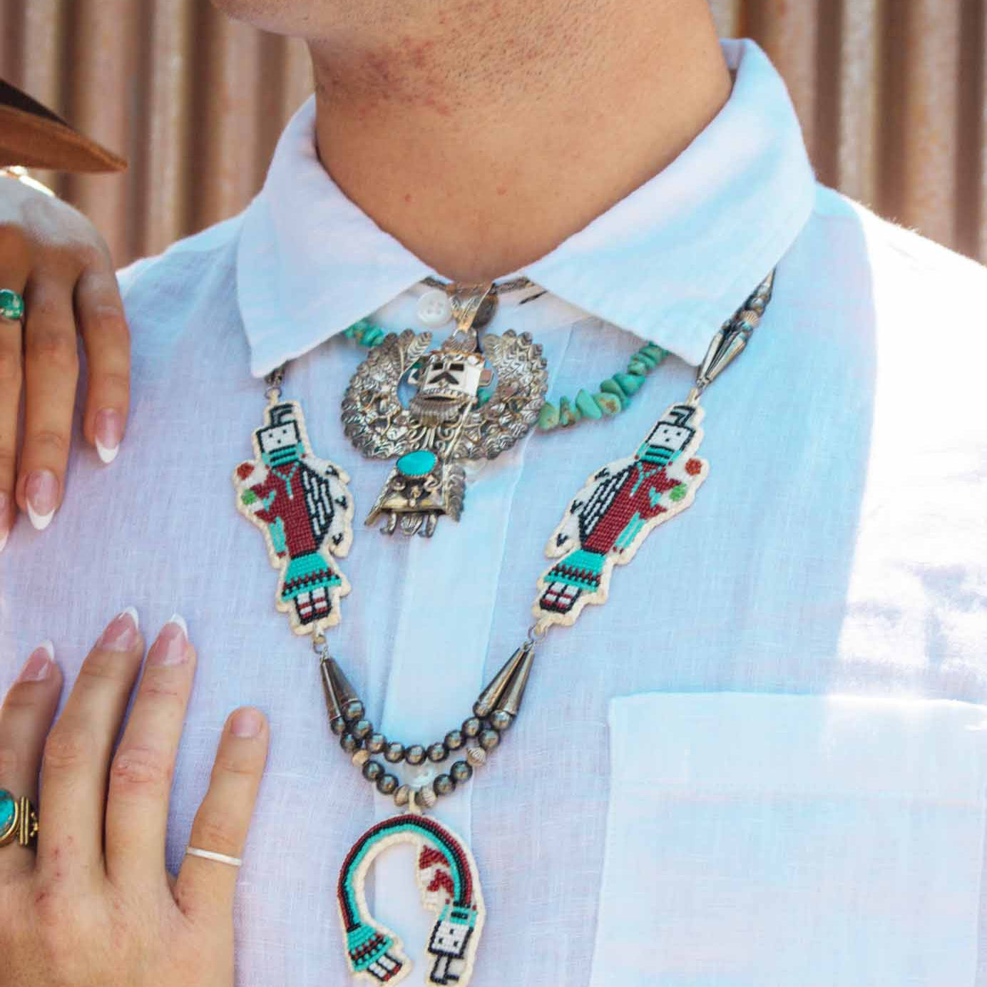 Alonzo Mariano Navajo Silver Plated Eagle Dancer Kachina Turquoise Pendant