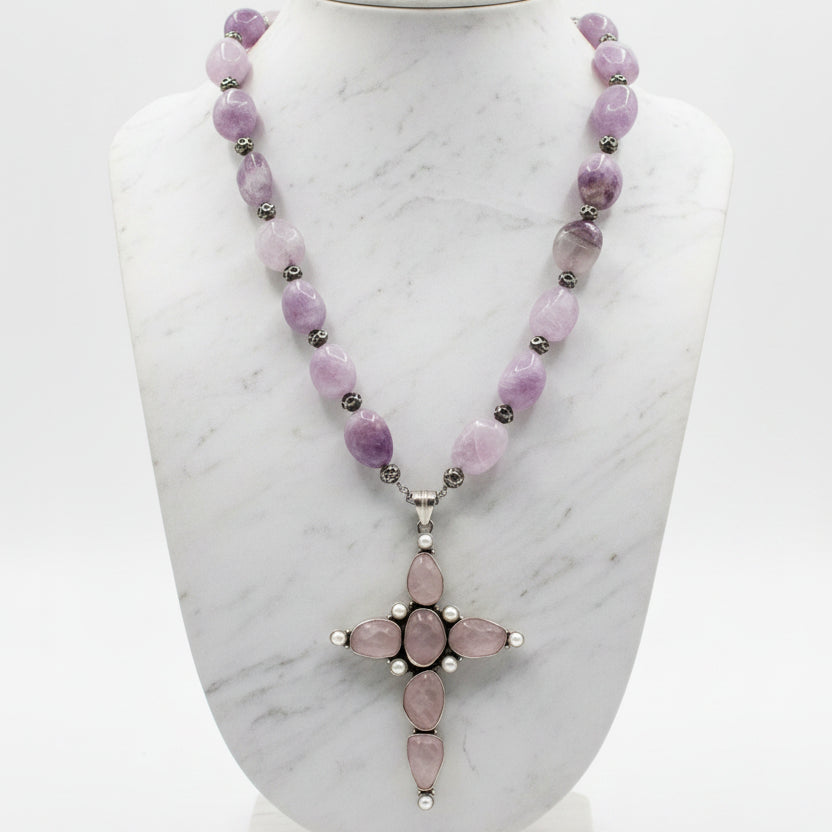 Beautiful Handmade Amethyst Cross Necklace From India