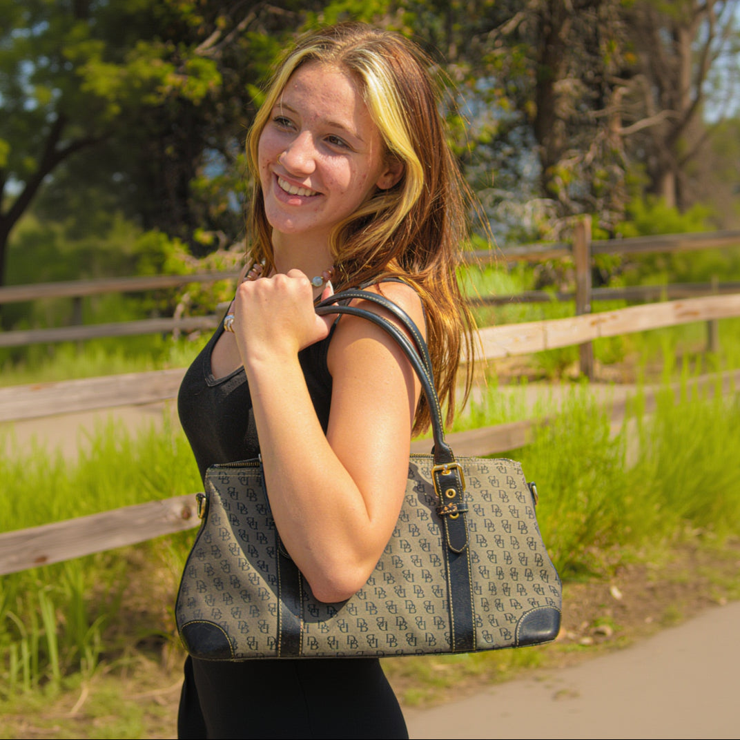 Dooney & Bourke Signature DB Grey/Black Canvas Purse