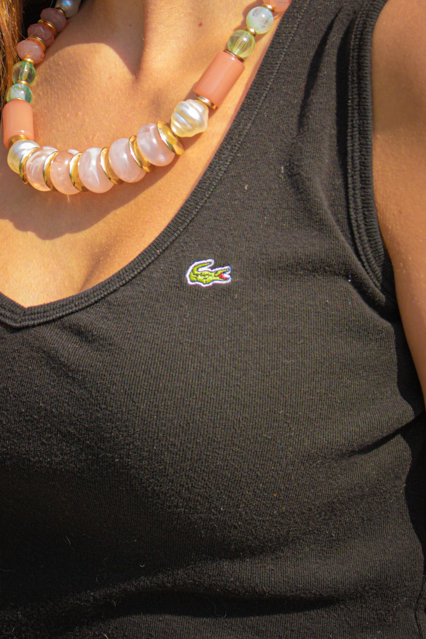 Lacoste Black V Neck Tank Top Logo Size 40