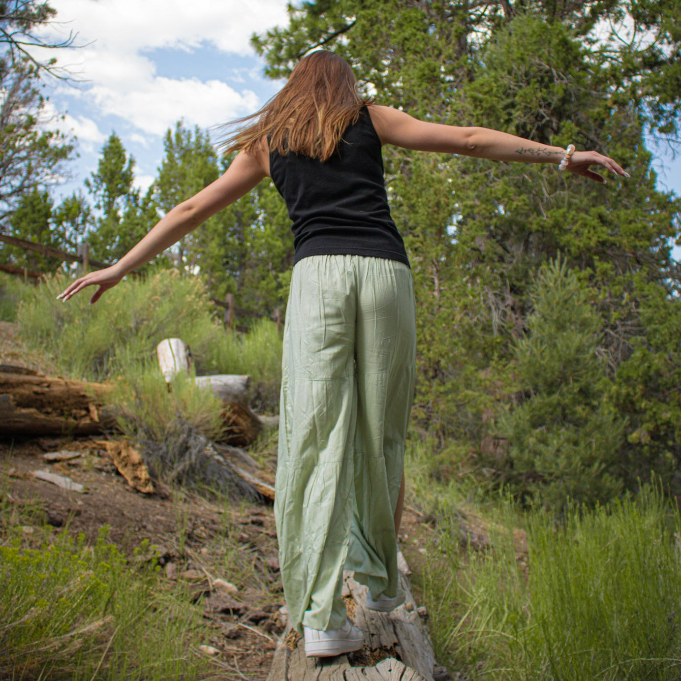 High Waisted Wide Leg Beach Pants Color:Artichoke