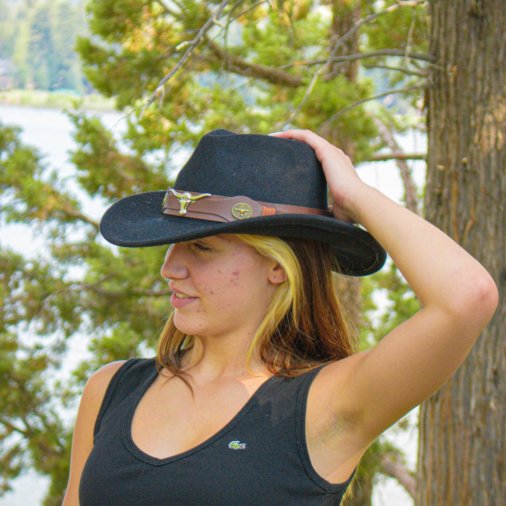 Bull Head Belt Western Cowboy Hat Felt