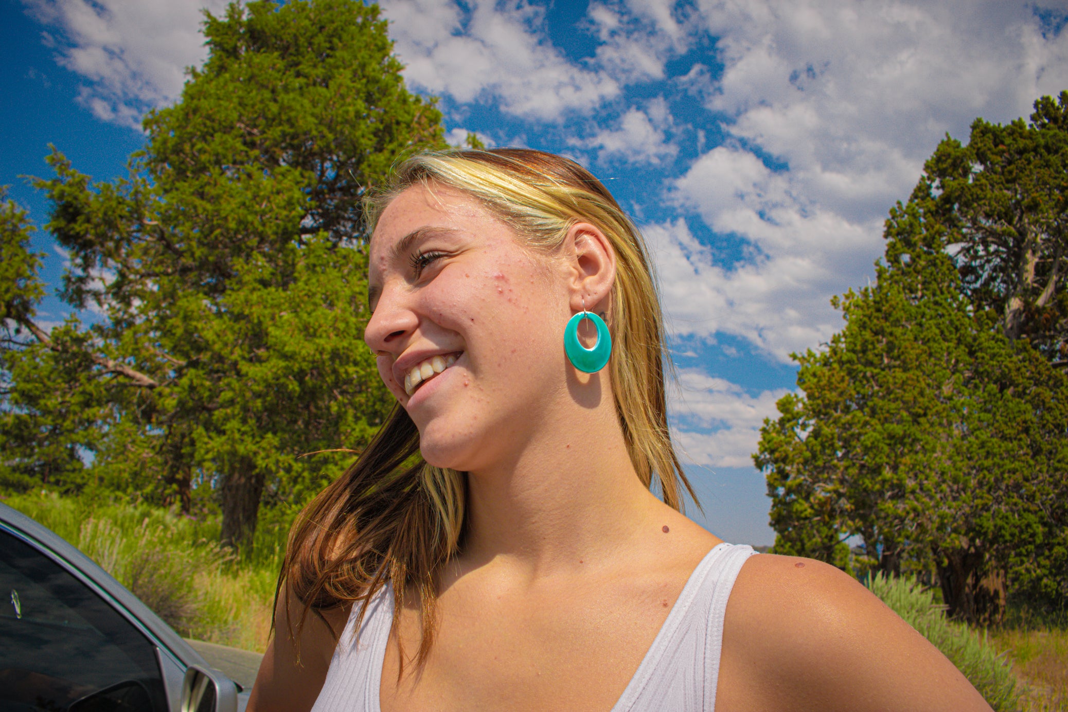 Turquoise Oval Hoop Earrings Boho Statement Dangle Earrings Retro Resin Jewelry