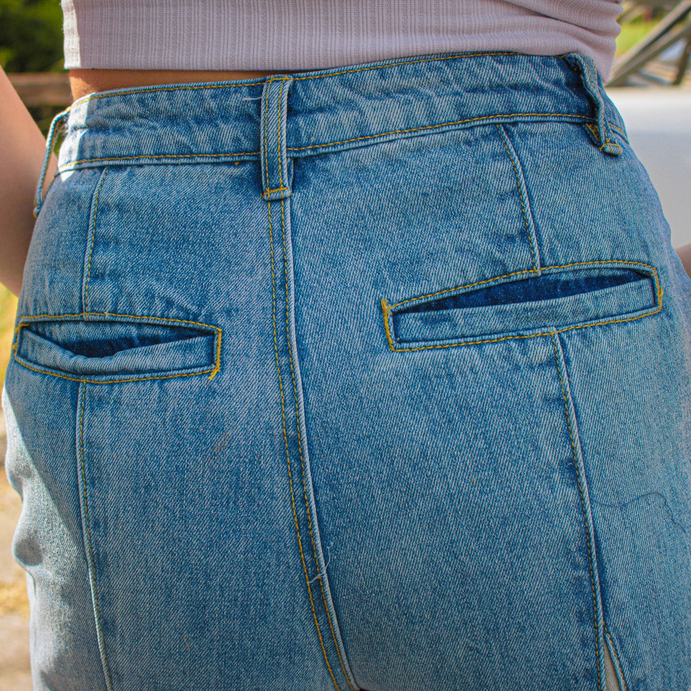 Easel Patchwork Bell Bottom Jeans - Size S
