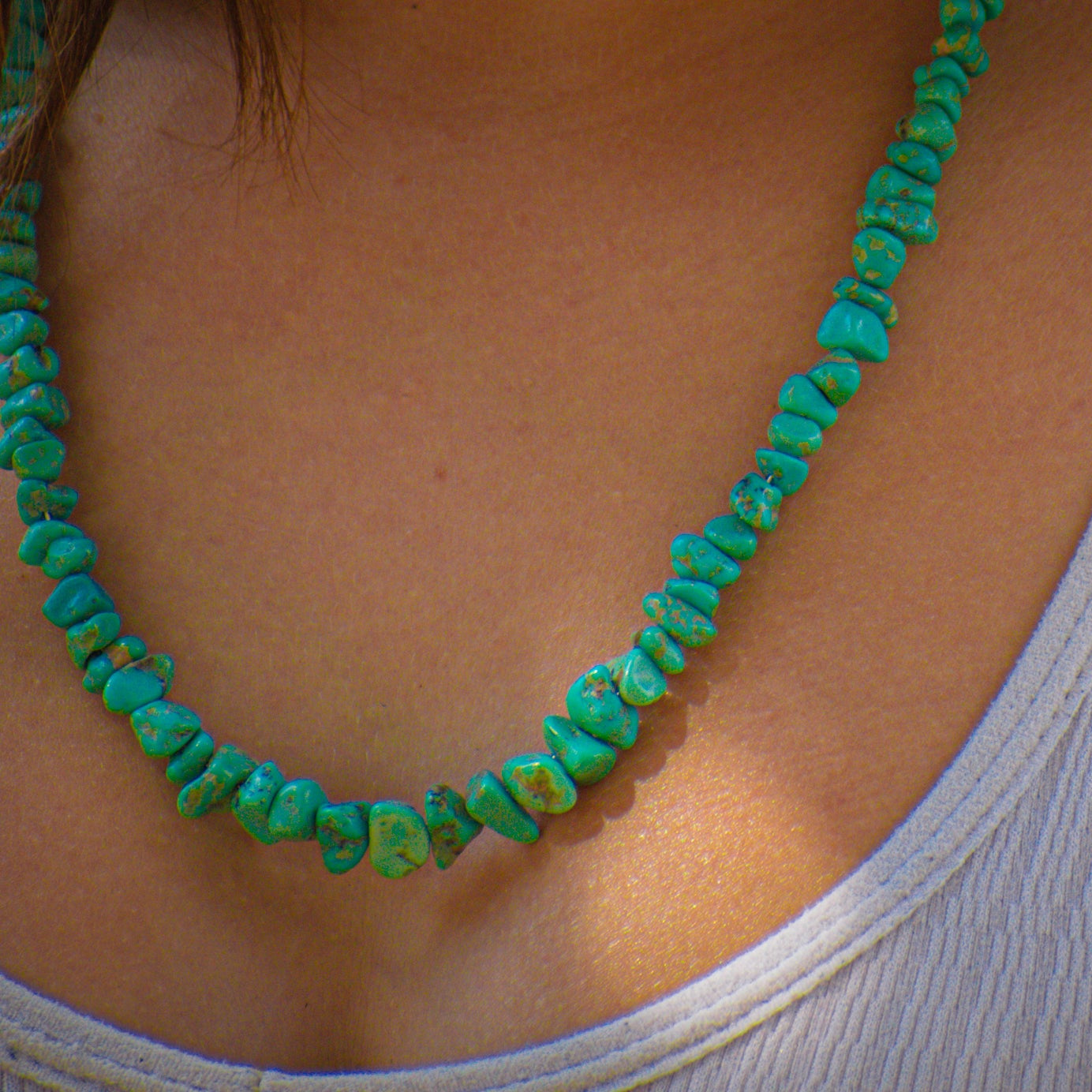 Navajo Indian Battle Mountain Turquoise Stone Nugget Necklace